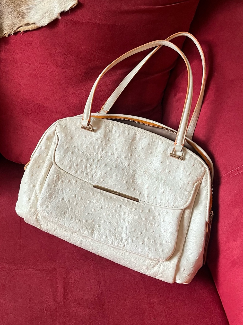 Coach Madison Ostrich Embossed Orange Edgepaint Georgie Satchel (COACH F30113)